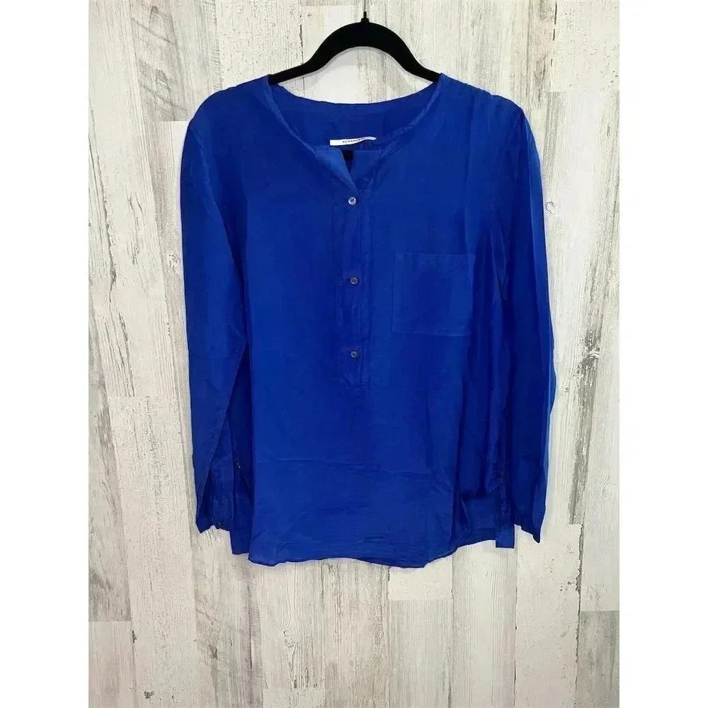 Pomandère Women's Long Sleeve Blue Blouse Size 40 Size 4 US‎ with Front Pocket